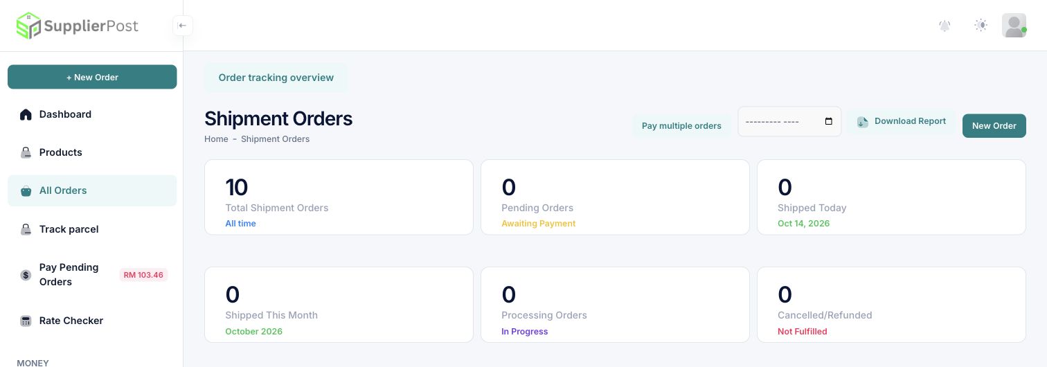 Paparan semasa All Orders menggunakan akaun demo
